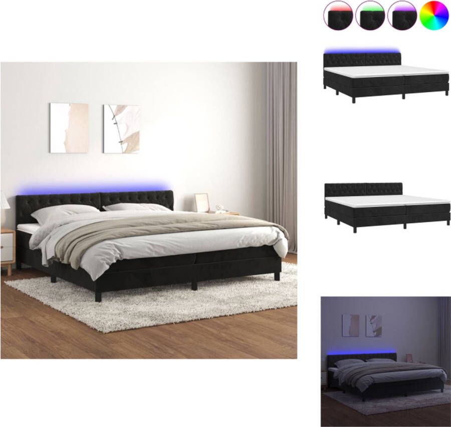 VidaXL Boxspring Bed Bedframe 203 x 200 x 78 88 cm Zacht fluweel Praktisch hoofdbord Kleurrijke LED-verlichting Pocketvering matras Huidvriendelijk topmatras LED-strips Bed