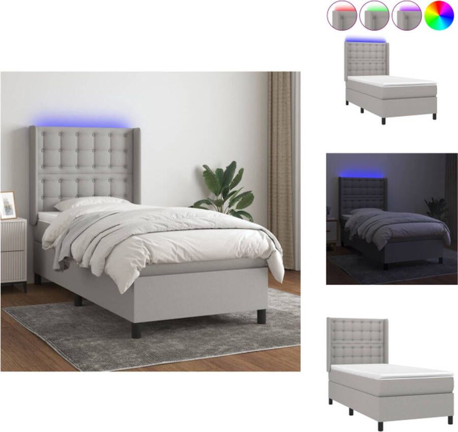 VidaXL Boxspring LED 203 x 80 x 118 128 cm Lichtgrijs Duurzaam materiaal Verstelbaar hoofdbord Comfortabele ondersteuning Kleurrijke LED-verlichting Pocketvering matras Huidvriendelijk topmatras Montagehandleiding inbegrepen Bed - Foto 4