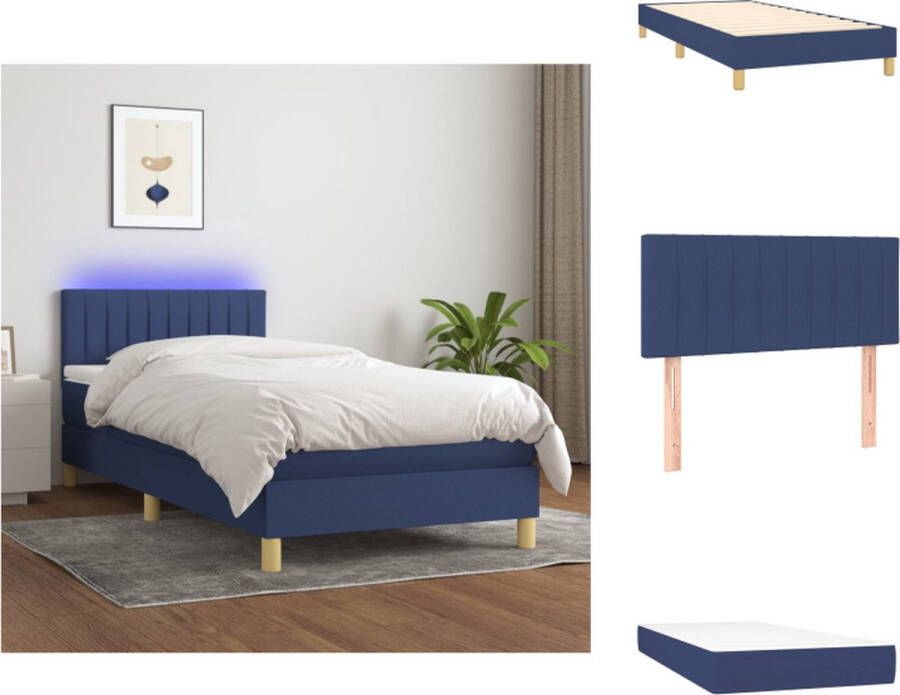 VidaXL Boxspring Bed Blauw 193x90x78 88 cm LED-verlichting Bed
