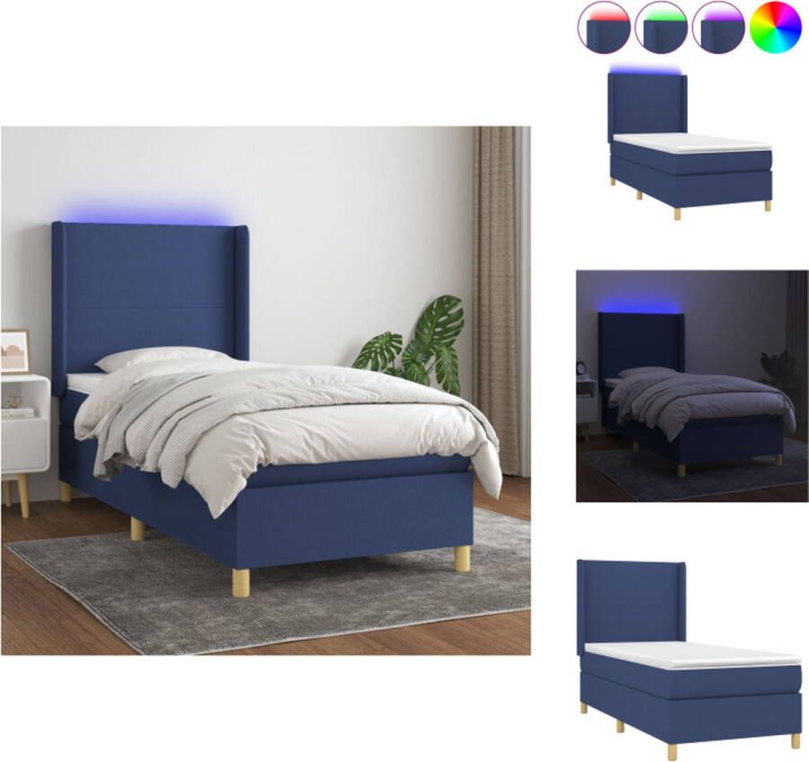 VidaXL Boxspring Bed Blauw 203 x 103 x 118 128 cm LED Pocketvering Matras Huidvriendelijk Topmatras Bed - Foto 1