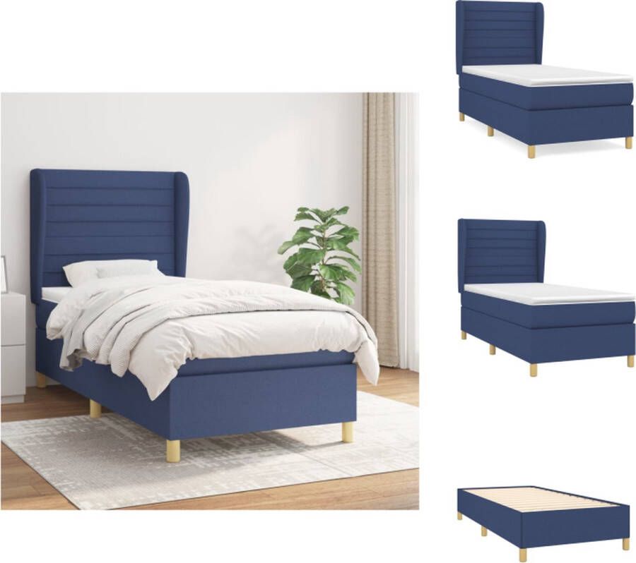 VidaXL Boxspring Bed Blauw 203 x 103 x 118 128 cm Met Hoofdbord en Matras Pocketvering Bed