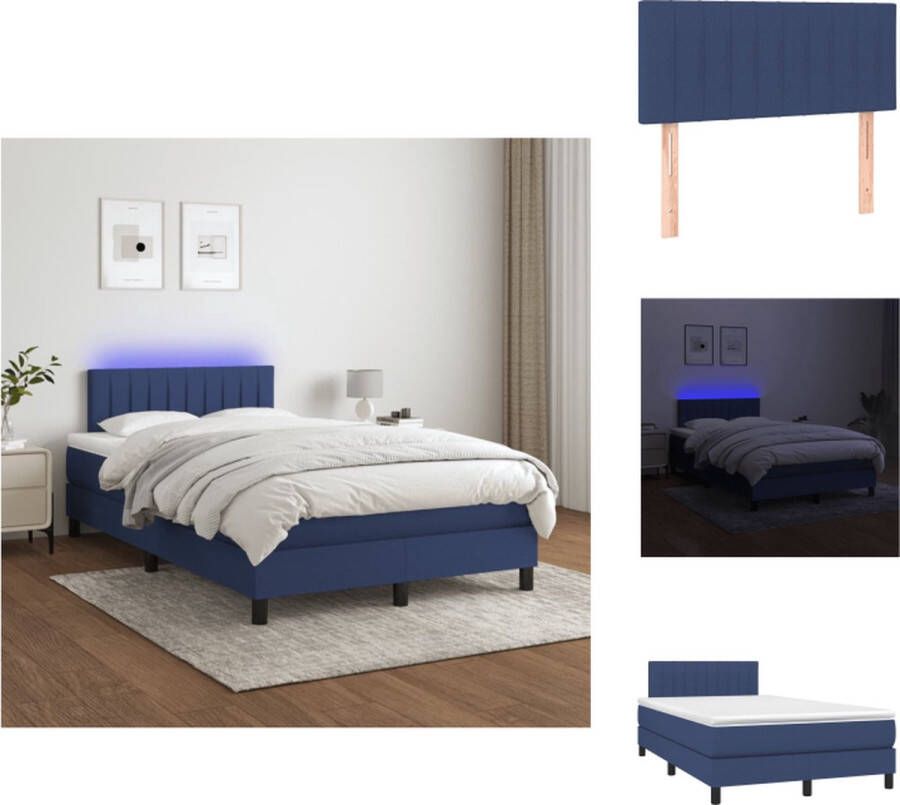 VidaXL Boxspring Bed Blauw 203 x 120 x 78 88 cm Met Verstelbaar Hoofdbord LED-verlichting en Pocketvering Matras Bed