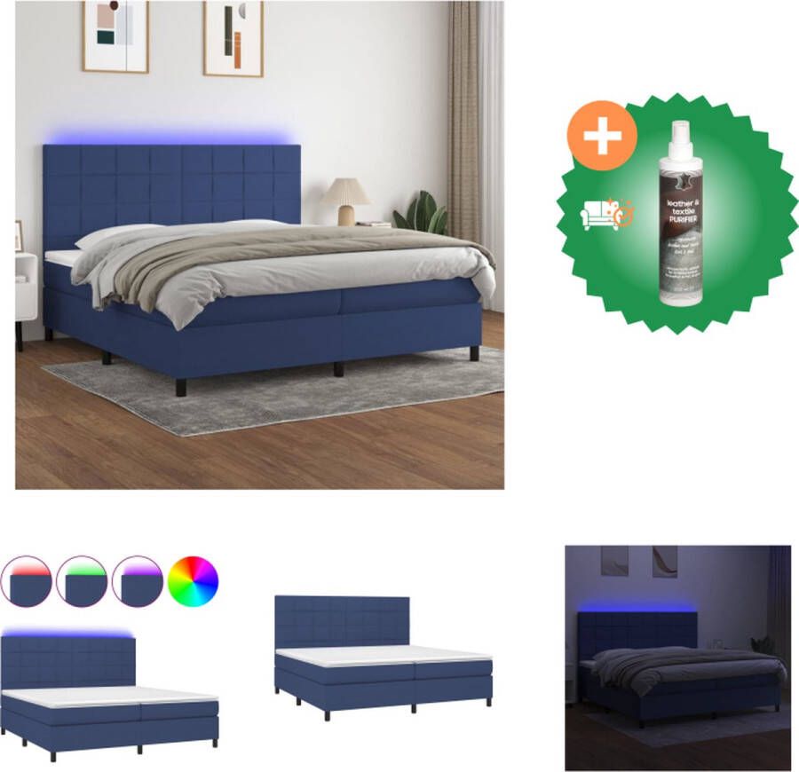 VidaXL Boxspring Bed Blauw 203 x 200 cm LED-verlichting Bed Inclusief Reiniger