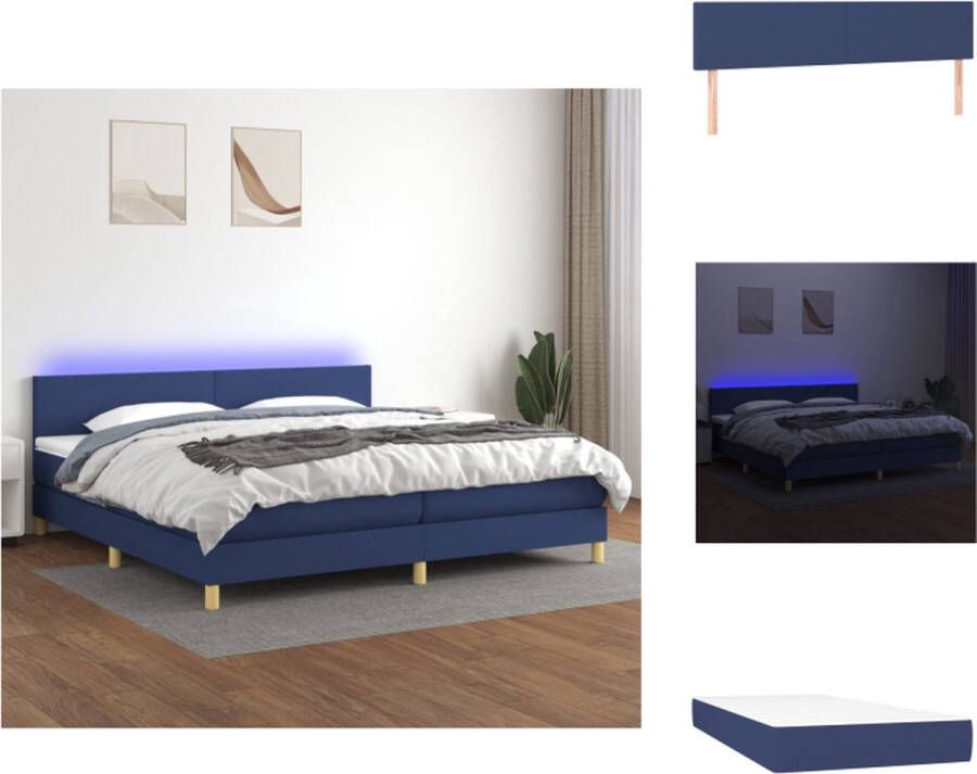 VidaXL Boxspring Bed Blauw 203 x 200 cm Verstelbaar hoofdbord Kleurrijke LED-verlichting Pocketvering matras Comfortabel topmatras Bed