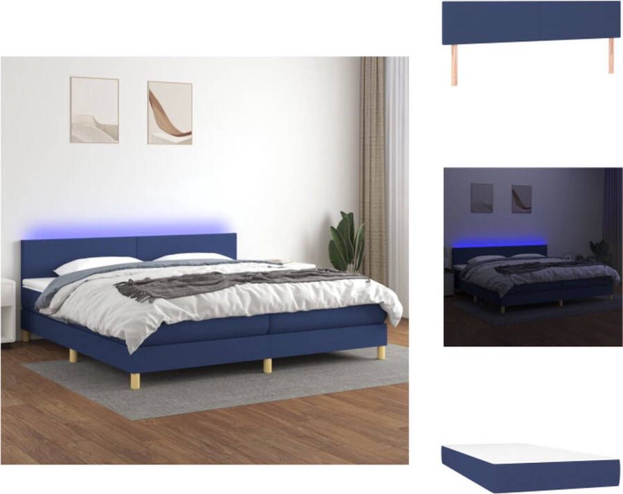 vidaXL Boxspring Bed Blauw 203 x 200 cm Verstelbaar hoofdbord Kleurrijke LED-verlichting Pocketvering matras Comfortabel topmatras Bed