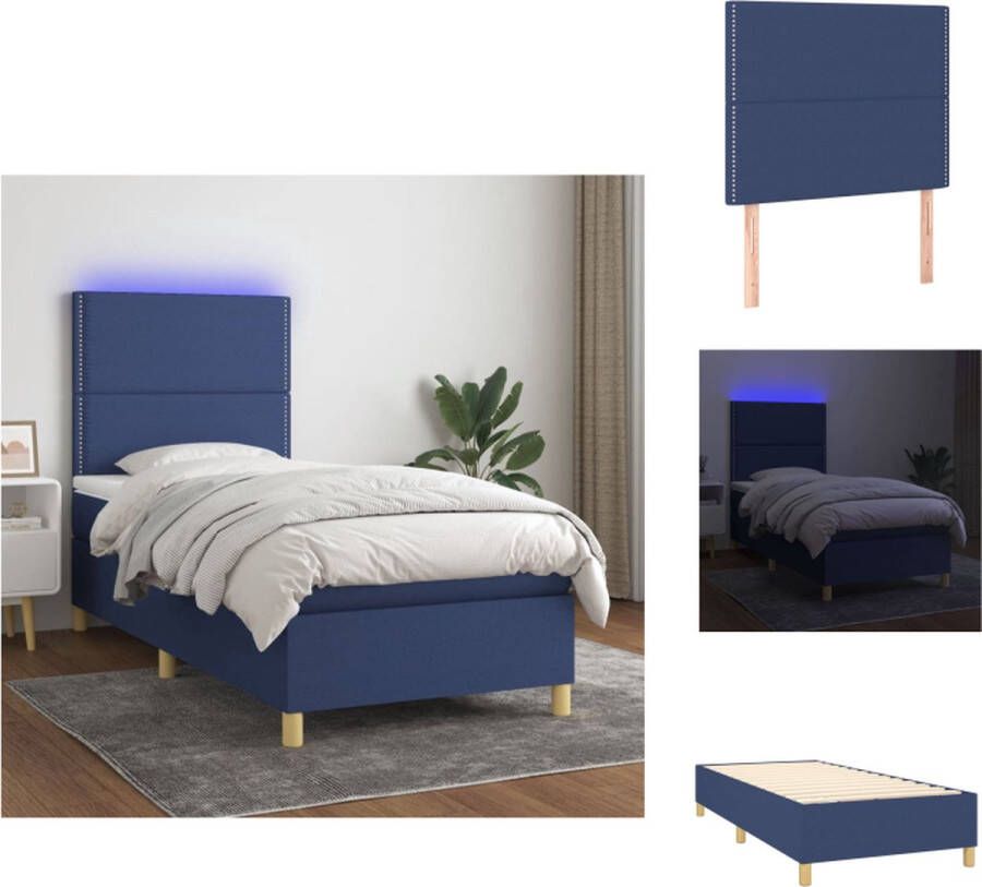 VidaXL Boxspring Bed Blauw 203 x 80 x 118 128 cm Verstelbaar hoofdbord Kleurrijke LED-verlichting Pocketvering matras Huidvriendelijk topmatras Inclusief montagehandleiding Bed