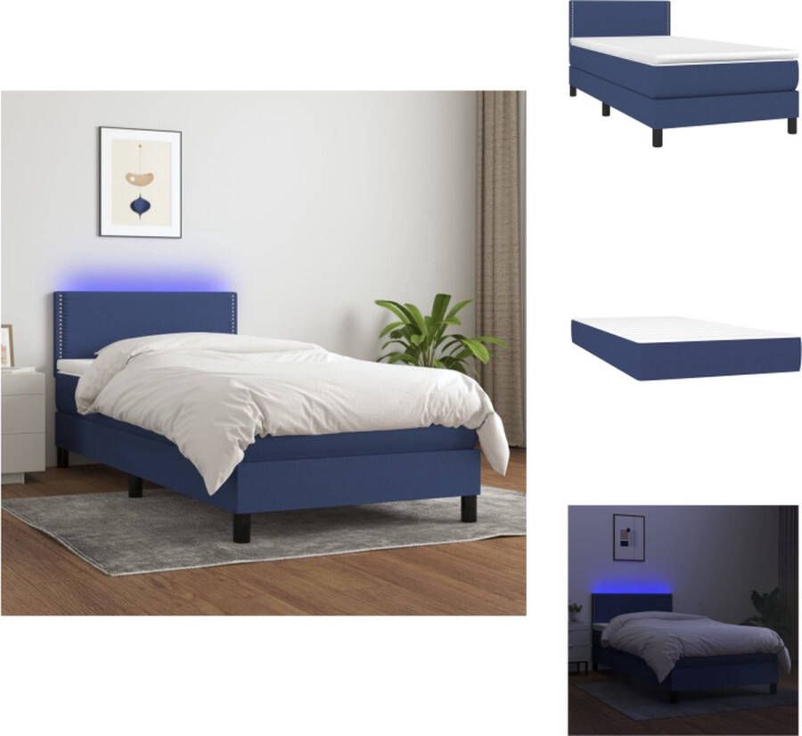 VidaXL Boxspring bed blauw 203 x 80 x 78 88 cm LED pocketvering matras huidvriendelijk topmatras Bed