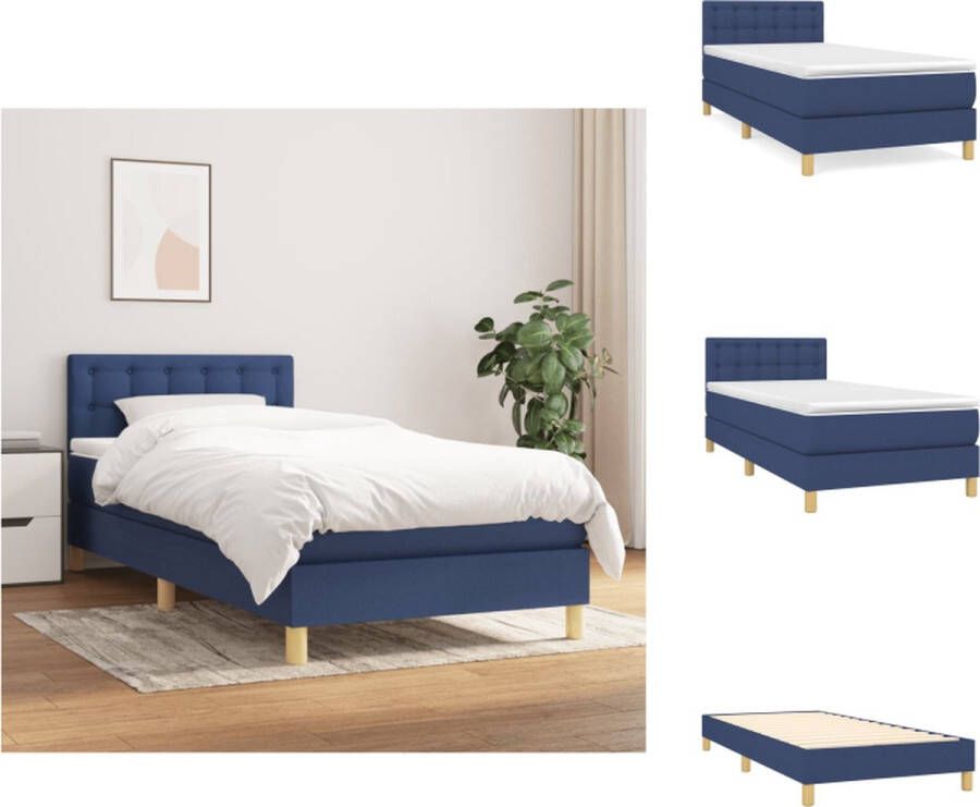 VidaXL Boxspring bed blauw 203 x 90 x 78 88 cm pocketvering matras middelharde ondersteuning huidvriendelijk topmatras Bed