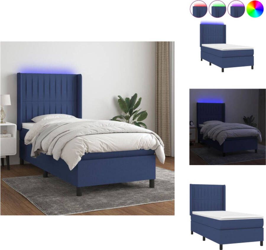VidaXL Boxspring Bed Blauw 203 x 93 x 118 128 cm LED verlichting Pocketvering matras Huidvriendelijk topmatras Bed - Foto 1