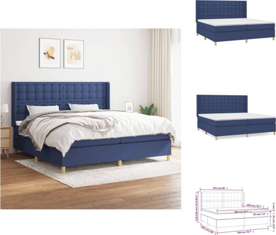 vidaXL Boxspring Bed Blauw Dubbel 203x203x118 128 cm Pocketvering Bed