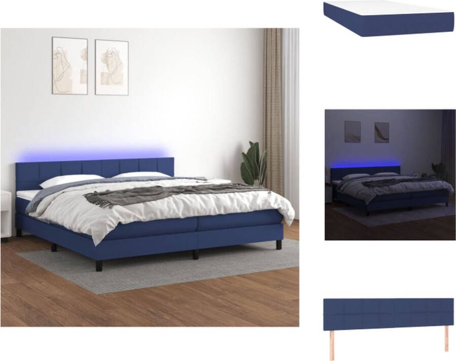VidaXL Boxspring Bed Blue 203x200cm Adjustable Headboard LED Lights Pocket Spring Mattress Skin-Friendly Topper (- ) Bed