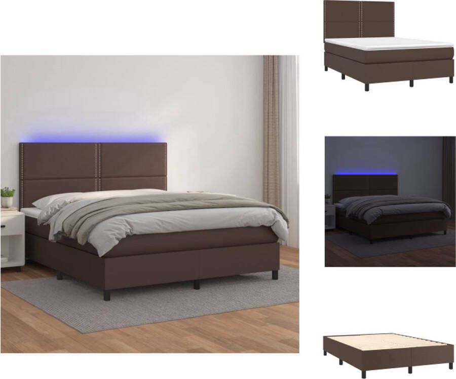 VidaXL Boxspring Bed Bruin Kunstleer 203x144 cm LED-verlichting Bed