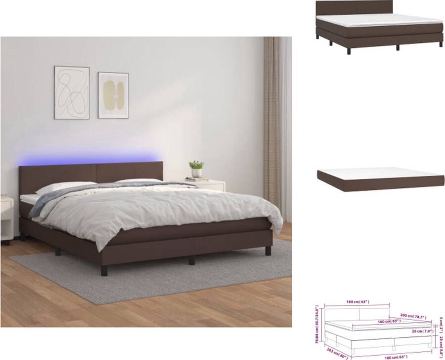 VidaXL Boxspring Bed Bruin Kunstleer 203x160x78 88 cm Verstelbaar hoofdbord LED-verlichting Pocketvering matras Huidvriendelijk topmatras Inclusief montagehandleiding en LED-strips Bed