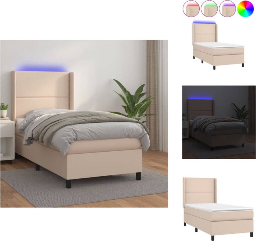 VidaXL Boxspring Bed cappuccino 203x103x118 128 cm LED-verlichting pocketvering matras huidvriendelijk topmatras Bed