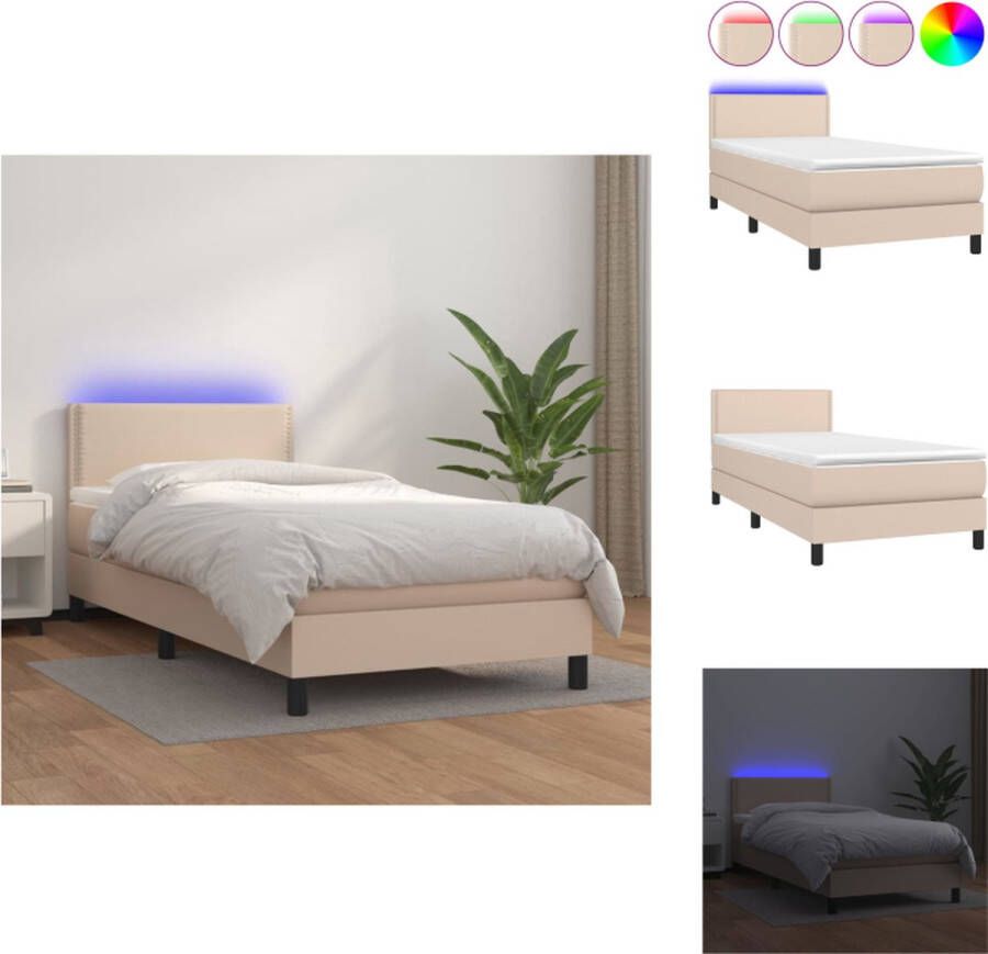 VidaXL Boxspring Bed Cappuccino 203x90x78 88 cm LED-verlichting Pocketvering Matras Huidvriendelijke Topmatras Bed