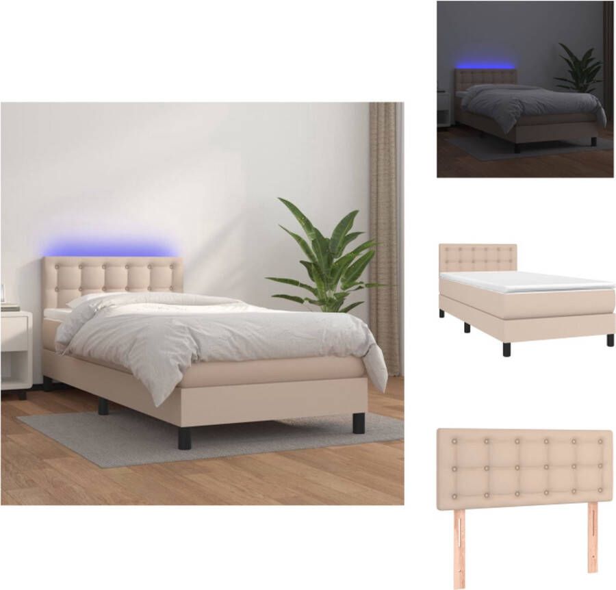 VidaXL Boxspring Bed Cappuccino Kunstleer 203 x 100 x 78 88 cm Inclusief Matras en LED Bed