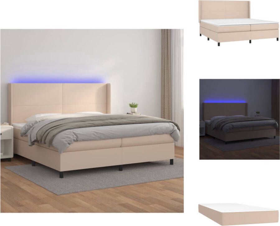 VidaXL Boxspring Bed Cappuccino Kunstleer 203 x 203 x 118 128 cm Inclusief LED en Matras Bed
