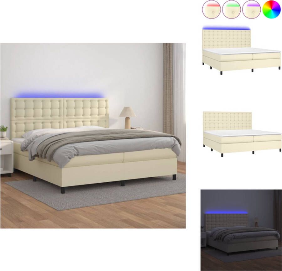 vidaXL Boxspring Bed Comfort 203x200x118 128 cm Met LED-verlichting en Pocketvering matras Kunstleren bekleding Bed