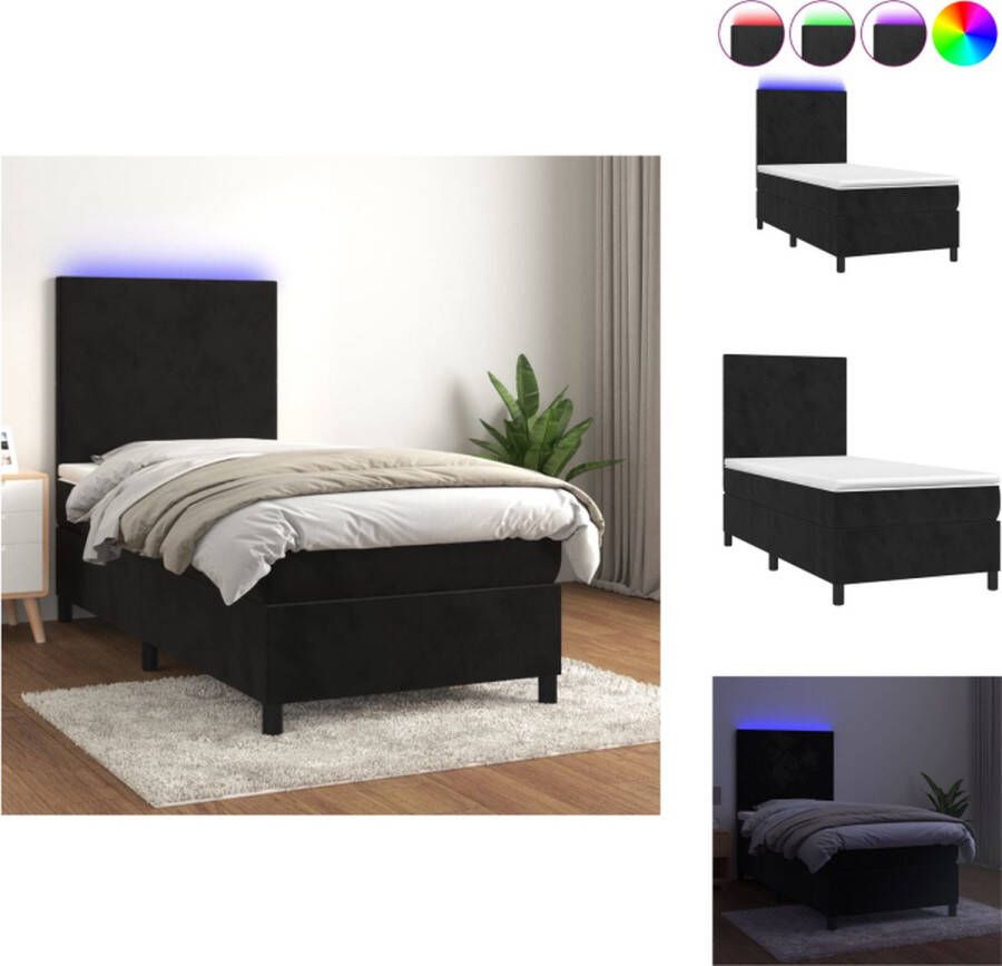 VidaXL Boxspring Bed Comfortabele LED-verlichting Pocketvering Matras Huidvriendelijk Topmatras Zwart Fluweel 203 x 80 x 118 128 cm Bed