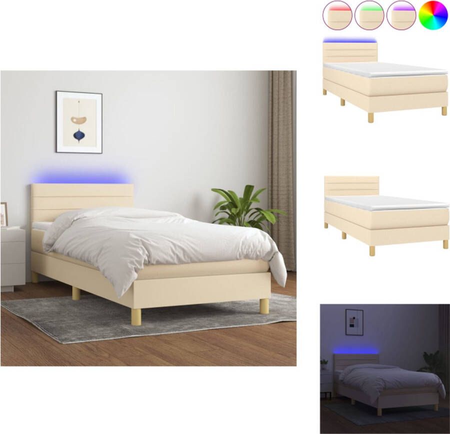 vidaXL Boxspring Bed Crème 193 x 90 x 78 88 cm Verstelbaar hoofdbord Kleurrijke LED-verlichting Pocketvering matras Huidvriendelijk topmatras Inclusief montagehandleiding en LED-strip Bed