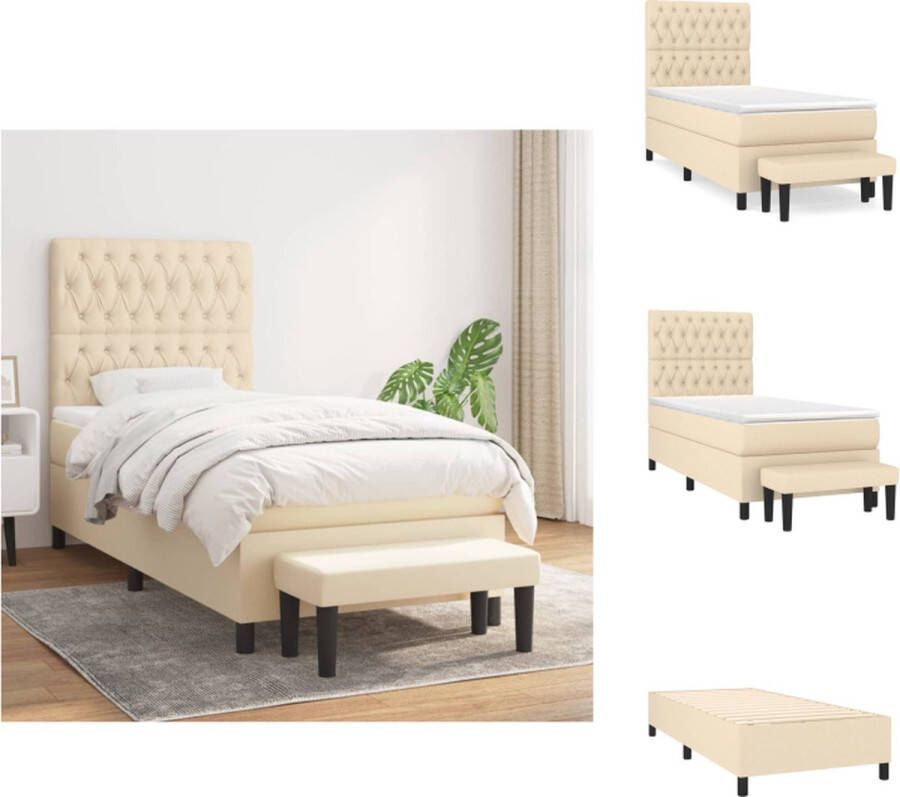 VidaXL Boxspringbed Crème 203 x 100 x 118 128 cm Pocketvering matras Middelharde ondersteuning Huidvriendelijk topmatras Multifunctioneel bankje Geleverd met montagehandleiding Bed - Foto 3