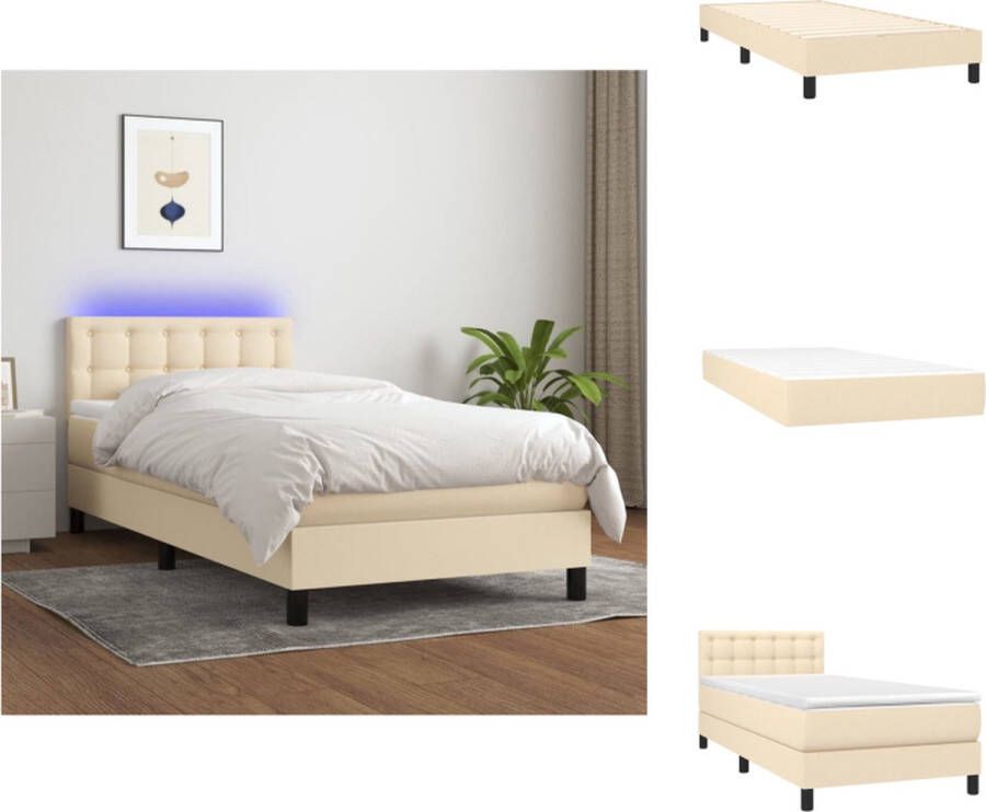 vidaXL Boxspring Bed Crème 203 x 100 x 78 88 cm Verstelbaar hoofdbord LED-verlichting Pocketvering matras Huidvriendelijk topmatras Bed