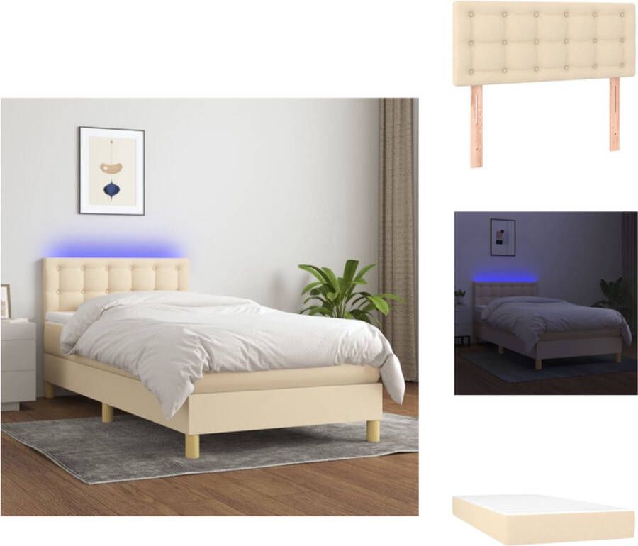 VidaXL Boxspring Bed Crème 203 x 100 x 78 88 cm Verstelbaar hoofdbord Pocketvering matras Huidvriendelijk topmatras Kleurrijke LED-verlichting Bed - Foto 1