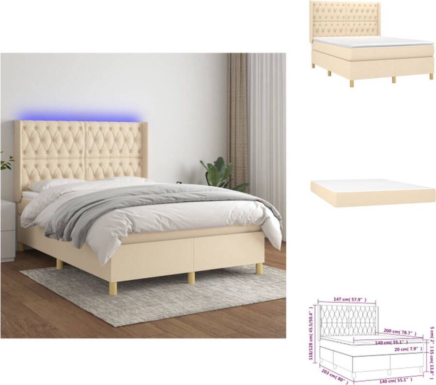 VidaXL Boxspring Bed Crème 203 x 147 x 118 128 cm Verstelbaar hoofdbord Kleurrijke LED-verlichting Pocketvering matras Huidvriendelijk topmatras Inclusief montagehandleiding USB-aansluiting 5V USB-adapter niet inbegrepen Bed - Foto 2