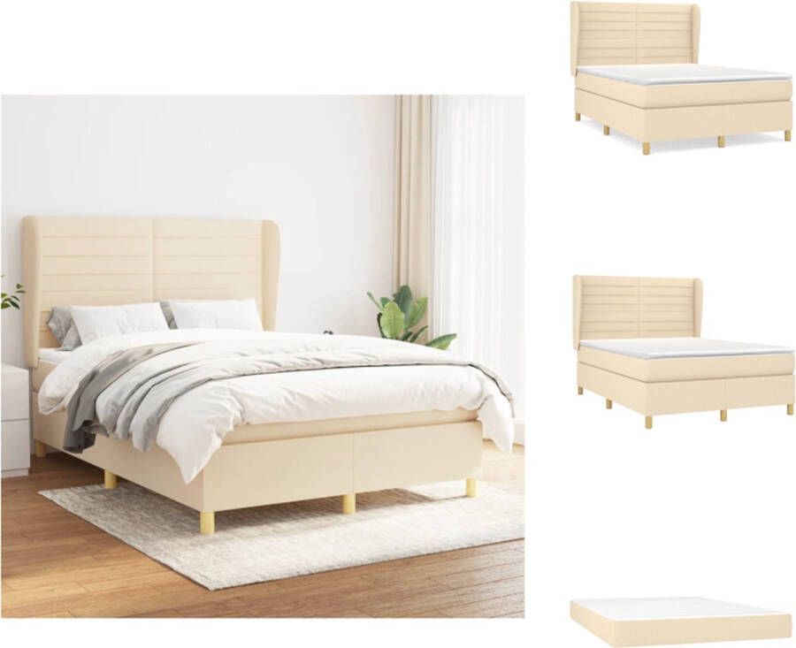 VidaXL Bed met Hoofdbord Boxspring 203x147x118 128 cm Crème Pocketvering matras Middelharde ondersteuning Huidvriendelijk topmatras Inclusief montagehandleiding Bed - Foto 3