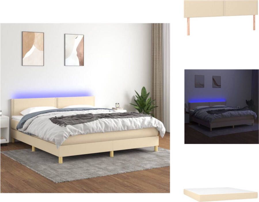 VidaXL Boxspring Bed Crème 203 x 180 x 78 88 cm Verstelbaar hoofdbord Kleurrijke LED-verlichting Pocketvering matras Huidvriendelijk topmatras Inclusief montagehandleiding Bed - Foto 7