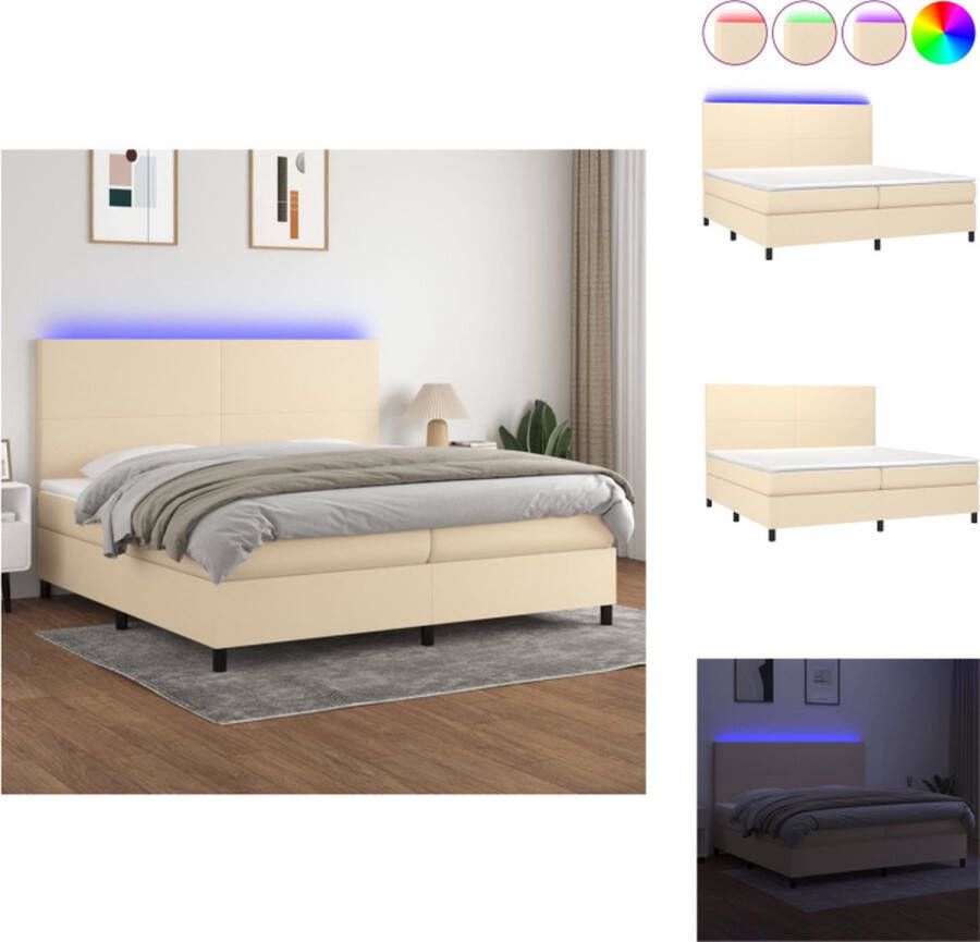 VidaXL Boxspring Bed Crème 203 x 200 x 118 128 cm Verstelbaar hoofdbord Kleurrijke LED-verlichting Pocketvering matras Huidvriendelijk topmatras 1 bedframe 1 hoofdeind 2 matrassen 1 topmatras 2 LED-strips Bed
