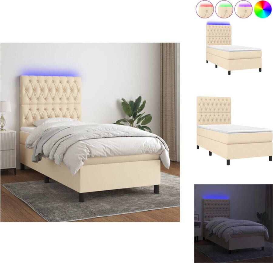 VidaXL Boxspring Bed Crème 203 x 90 x 118 128 cm LED-verlichting Pocketvering matras Huidvriendelijk topmatras Bed - Foto 1