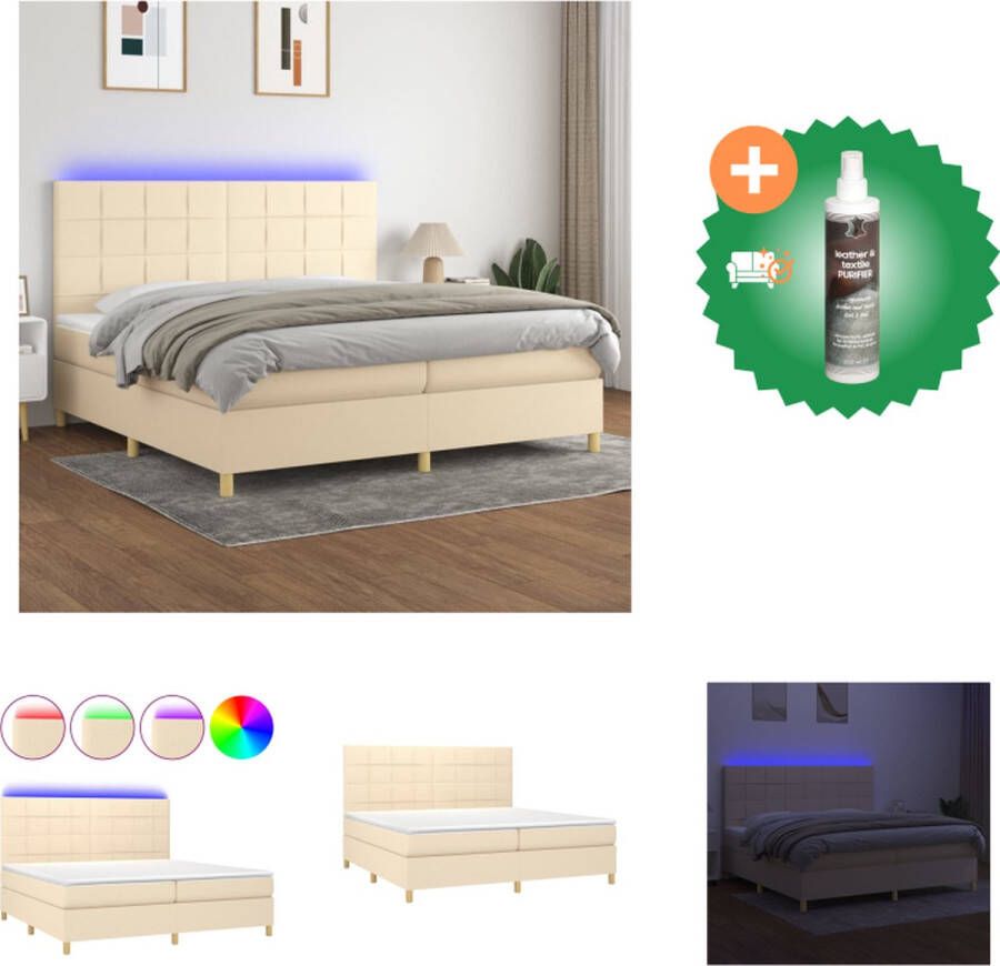 vidaXL Boxspring Bed Crème 203x200x118 128 cm LED-verlichting Bed Inclusief Reiniger