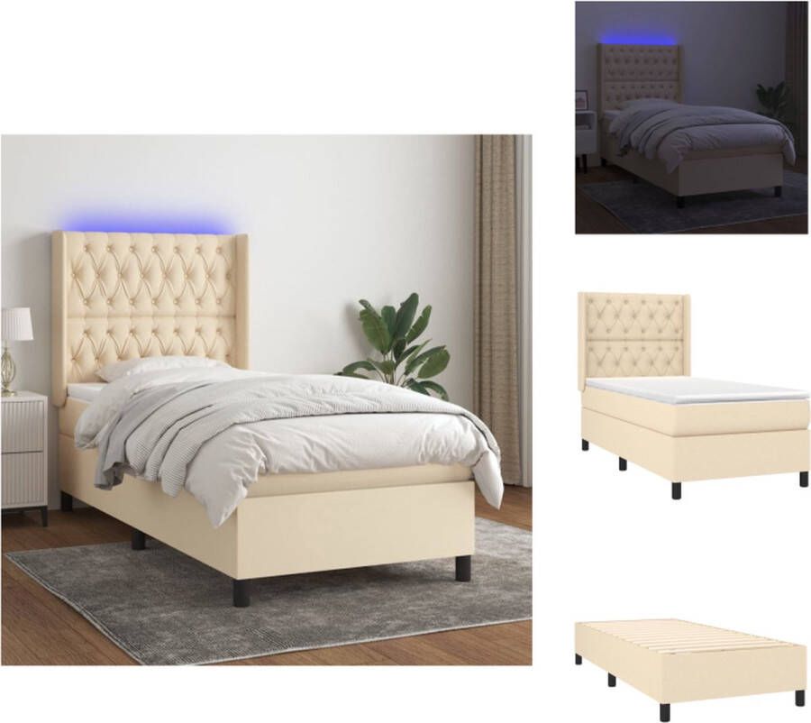 VidaXL Boxspring Bed Crème 203x83x118 128 cm LED-verlichting en Pocketvering Matras Bed
