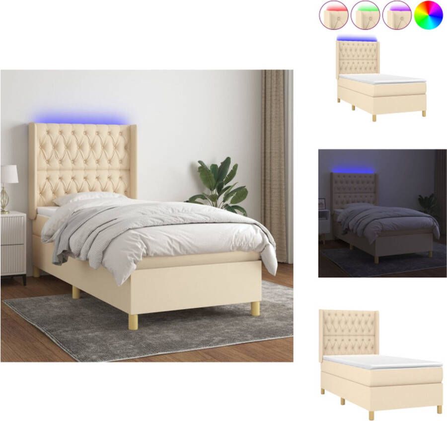 VidaXL Boxspring Crème 203 x 93 x 118 128 cm Hoogte verstelbaar hoofdbord LED-verlichting Pocketvering matras Huidvriendelijk topmatras Montagehandleiding Bed - Foto 2