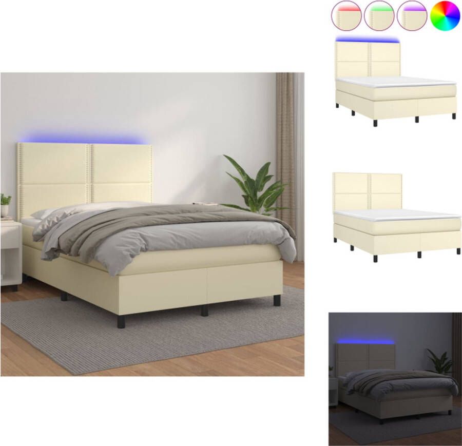 VidaXL Boxspring Bed Crème Kunstleer 140x200 cm LED Bed