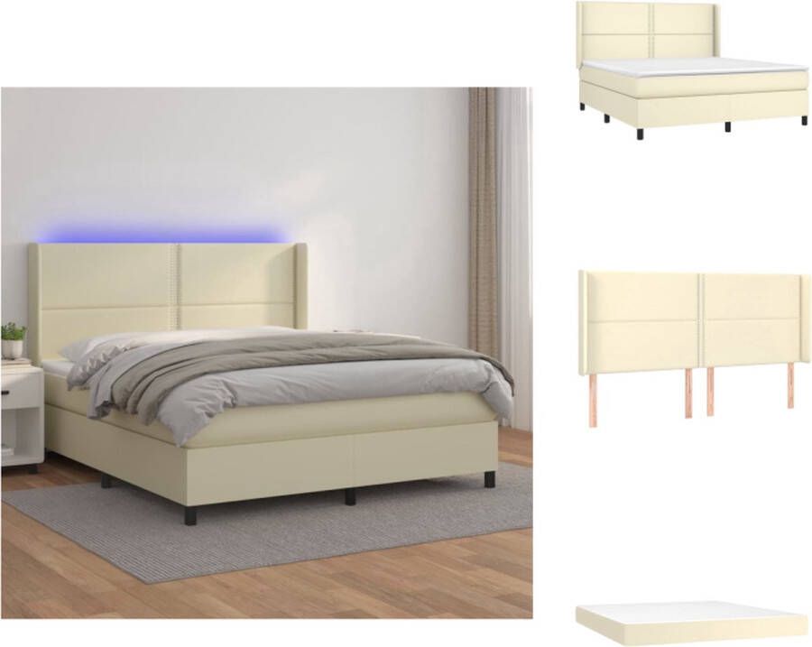 VidaXL Boxspring Bed Crème Kunstleer 180x200 cm LED-verlichting Bed