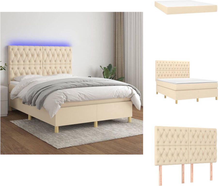 VidaXL Boxspring Bed Crème LED 193 x 144 x 118 128 cm Pocketvering Huidvriendelijk Bed - Foto 1