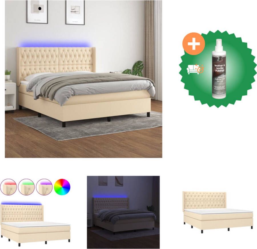 vidaXL Boxspring Bed Crème LED 203 x 163 x 118 128 cm Pocketvering Matras Huidvriendelijk Bed Inclusief Reiniger