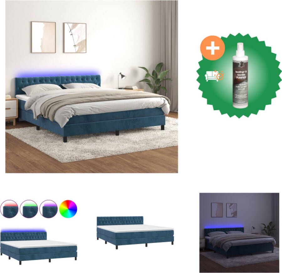 VidaXL Boxspring Bed Donkerblauw 203 x 160 x 78 88 cm Met LED en Pocketvering Bed Inclusief Reiniger