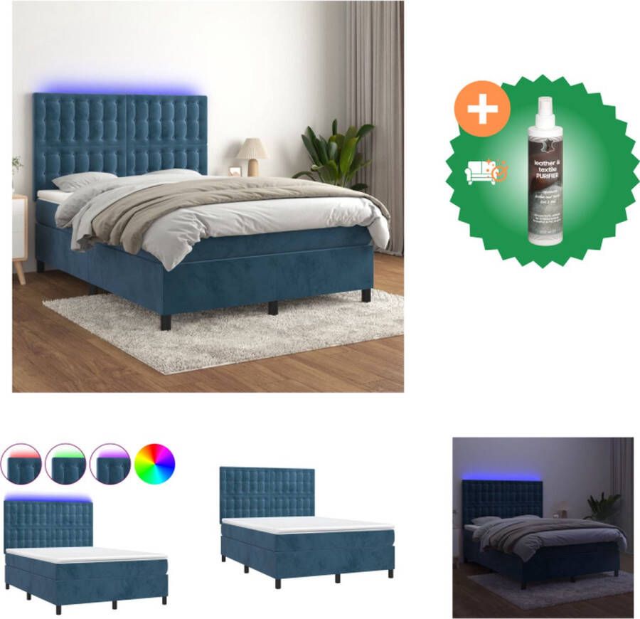 VidaXL Boxspring Bed donkerblauw fluweel 193 x 144 x 118 128 cm verstelbaar hoofdbord Bed Inclusief Reiniger