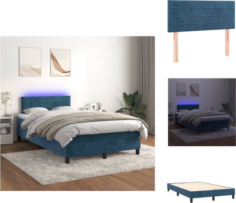 VidaXL Bedframe Donkerblauw Fluweel 203x120x118 128 Pocketvering Matras 120x200x20 Topmatras 120x200x5 LED-strip 55cm Bed - Foto 4
