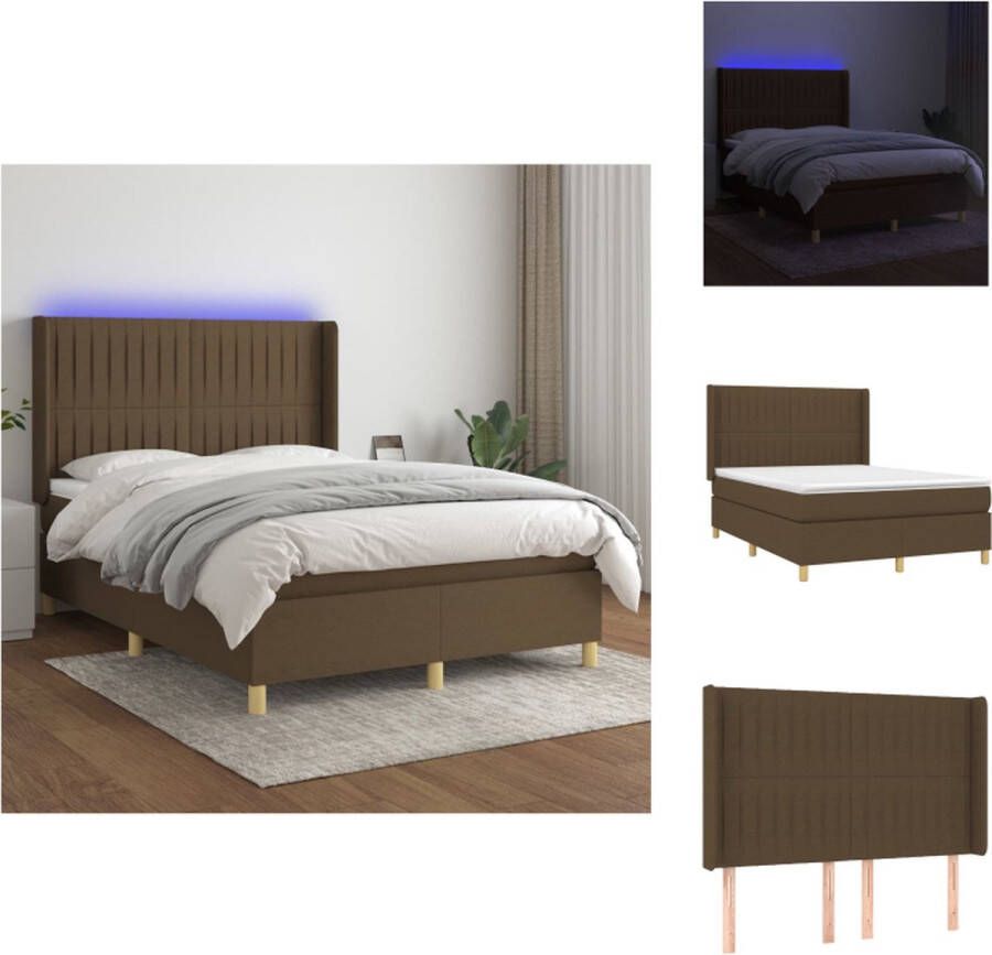 VidaXL Boxspring Bed Donkerbruin 193 x 147 x 118 128 cm Hoofdbord Matras en LED Bed