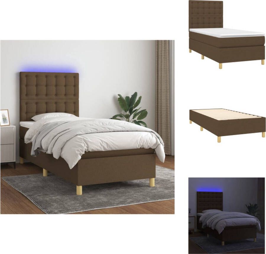 VidaXL Boxspring Bed Donkerbruin 193 x 90 x 118 128 cm LED-verlichting Pocketvering matras Huidvriendelijk topmatras Bed