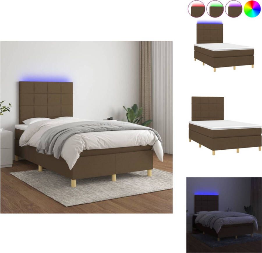 VidaXL Boxspring Bed Donkerbruin 203 x 120 x 118 cm LED Pocketvering Matras Huidvriendelijk Topmatras Bed - Foto 1