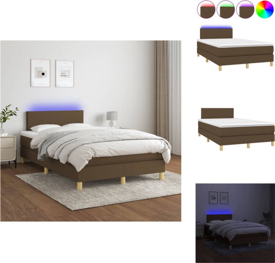 vidaXL Boxspring Bed donkerbruin 203 x 120 x 78 88 cm verstelbaar hoofdbord LED-verlichting pocketvering matras huidvriendelijk topmatras Bed
