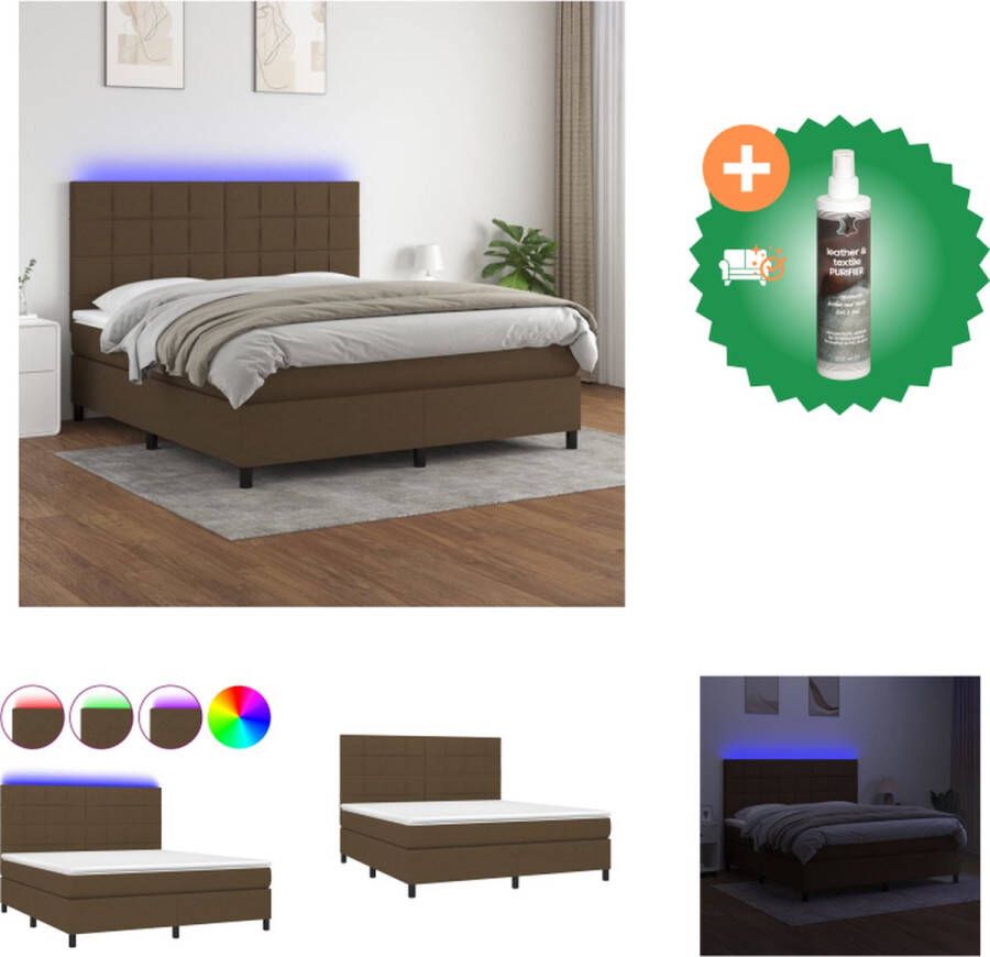 vidaXL Boxspring Bed donkerbruin 203 x 180 x 118 128 cm LED-verlichting pocketvering matras huidvriendelijk topmatras inclusief montagehandleiding Bed Inclusief Reiniger