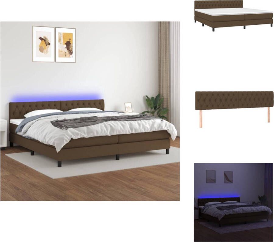 VidaXL Boxspring Bed Donkerbruin 203 x 200 x 78 88 cm LED Pocketvering Matras Huidvriendelijk Topmatras Bed