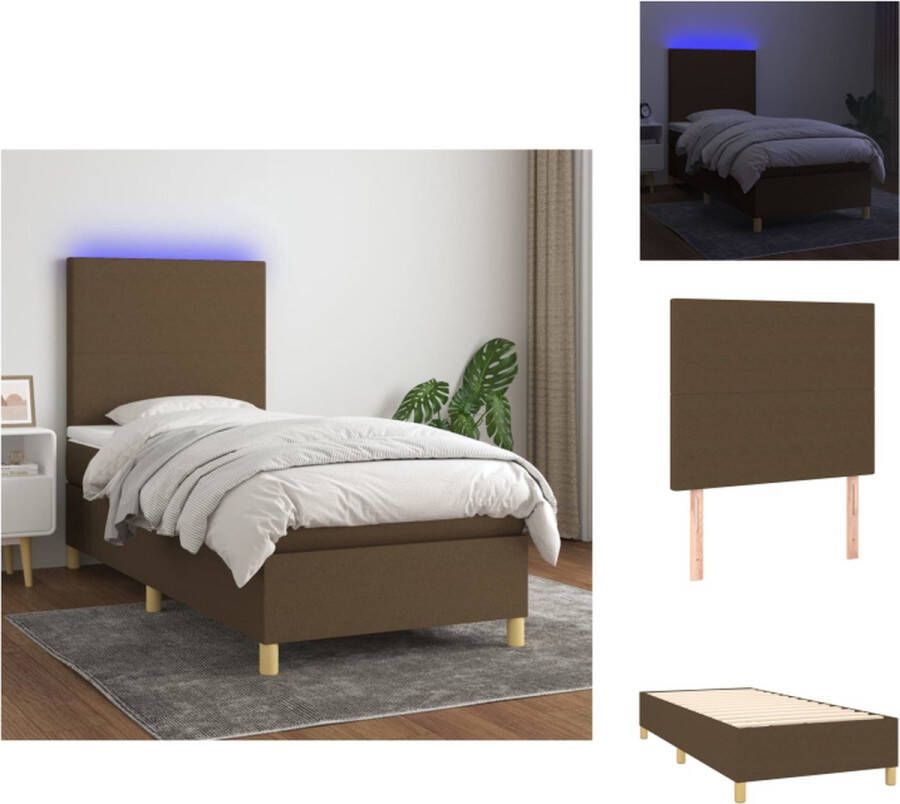 VidaXL Boxspring Bed donkerbruin 203x80x118 128cm verstelbaar hoofdbord LED-verlichting pocketvering matras huidvriendelijk topmatras Bed - Foto 2