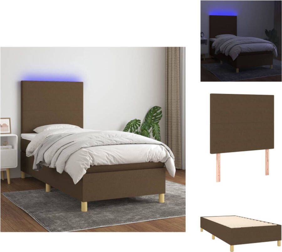 VidaXL Boxspring Bed donkerbruin 203 x 80 x 118 128 cm Pocketvering matras Huidvriendelijk topmatras Kleurrijke LED-verlichting Bed